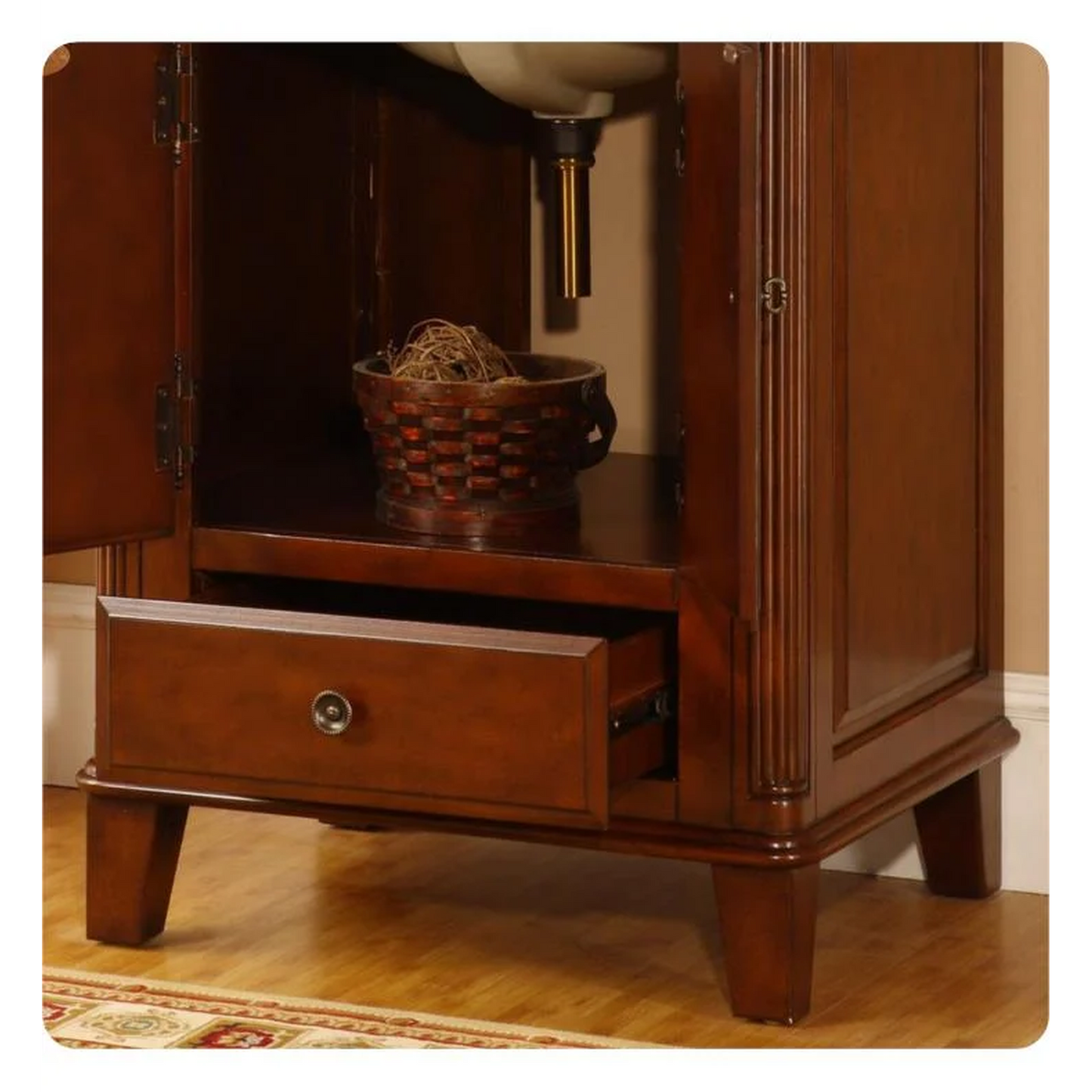 Silkroad Exclusive 28" Single Sink Special Walnut Bathroom Vanity With Baltic Brown Granite Countertop and Ivory Ceramic Undermount Sink - HYP-0207-BB-UIC-28