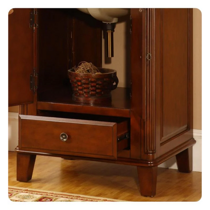 Silkroad Exclusive 28" Single Sink Special Walnut Bathroom Vanity With Baltic Brown Granite Countertop and Ivory Ceramic Undermount Sink - HYP-0207-BB-UIC-28