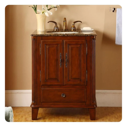Silkroad Exclusive 28" Single Sink Special Walnut Bathroom Vanity With Baltic Brown Granite Countertop and Ivory Ceramic Undermount Sink - HYP-0207-BB-UIC-28