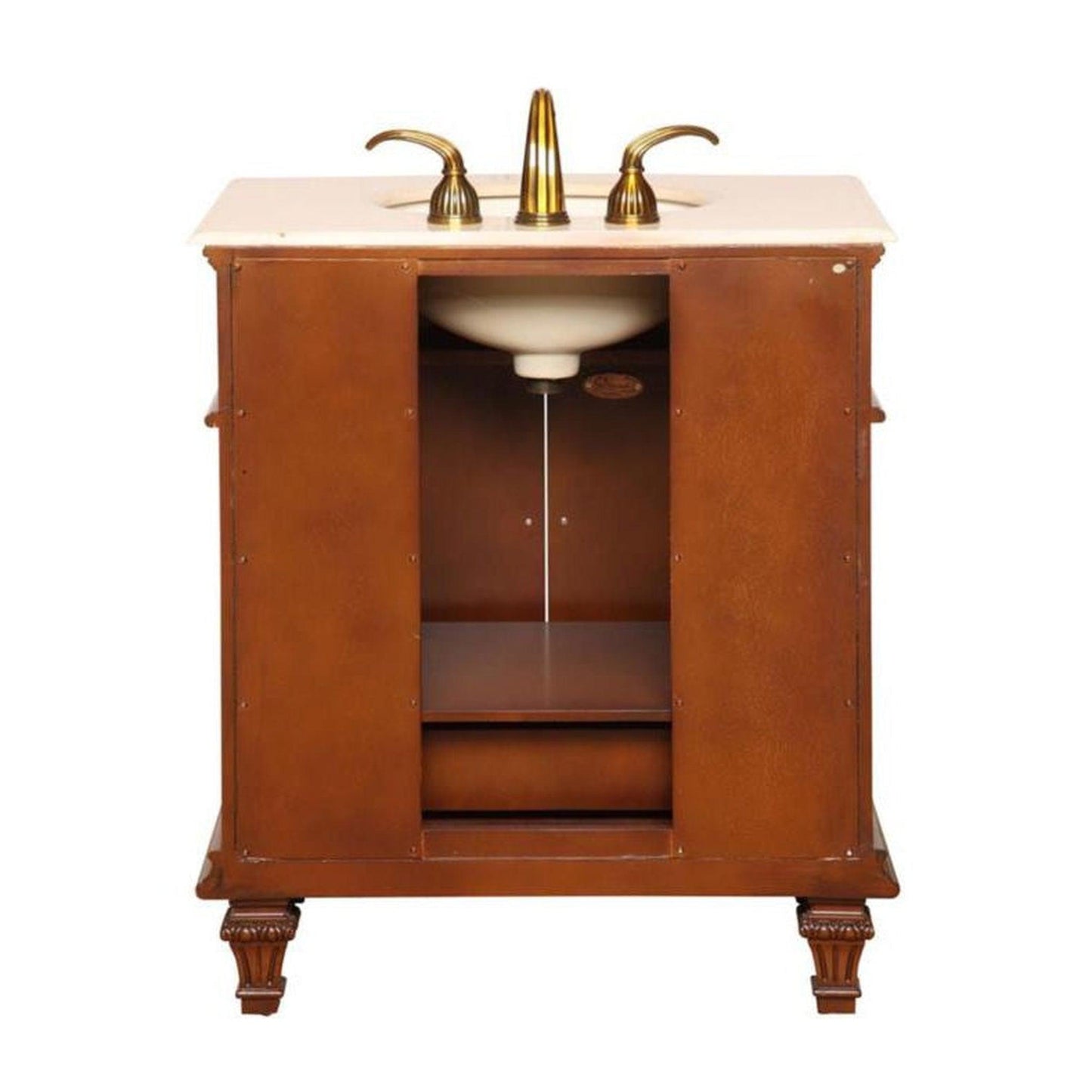 Silkroad Exclusive 31" Single Sink Cherry Bathroom Vanity With Crema Marfil Marble Countertop and Ivory Ceramic Undermount Sink - HYP-0205-CM-UIC-30.5