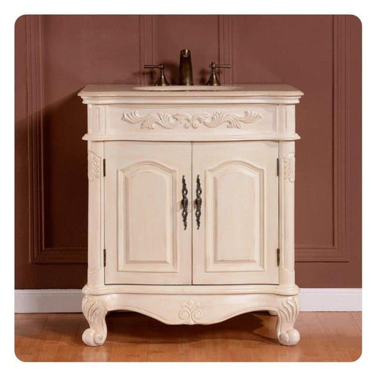 Silkroad Exclusive 32" Single Sink Antique White Bathroom Vanity - ZY-0250-CM-UWC-32