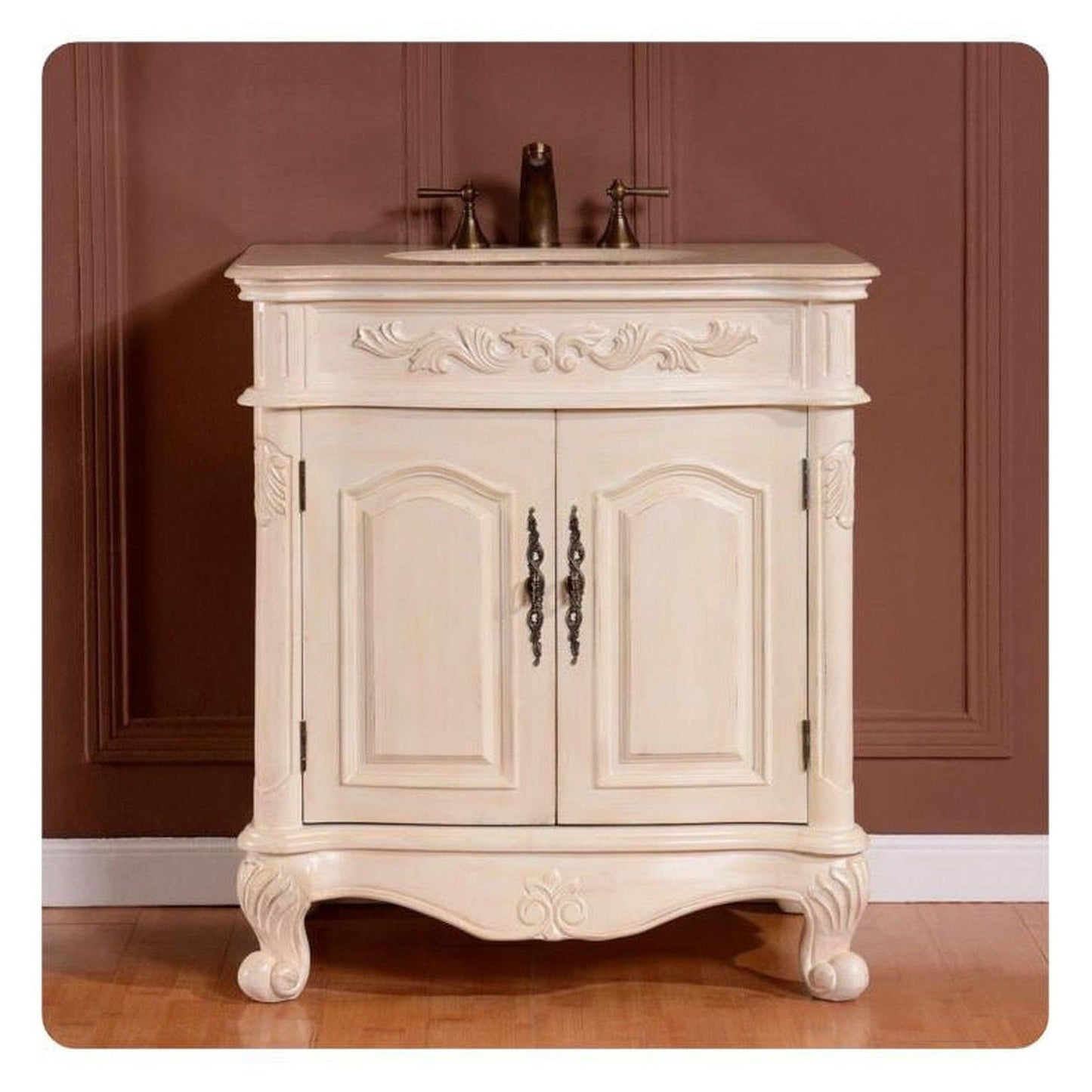 Silkroad Exclusive 32" Single Sink Antique White Bathroom Vanity - ZY-0250-CM-UWC-32