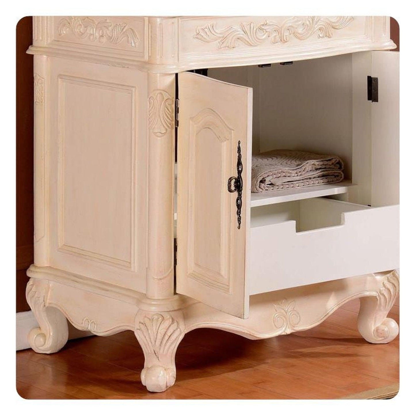 Silkroad Exclusive 32" Single Sink Antique White Bathroom Vanity - ZY-0250-CM-UWC-32