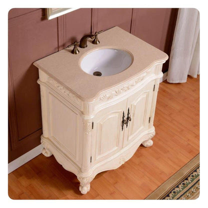 Silkroad Exclusive 32" Single Sink Antique White Bathroom Vanity - ZY-0250-CM-UWC-32
