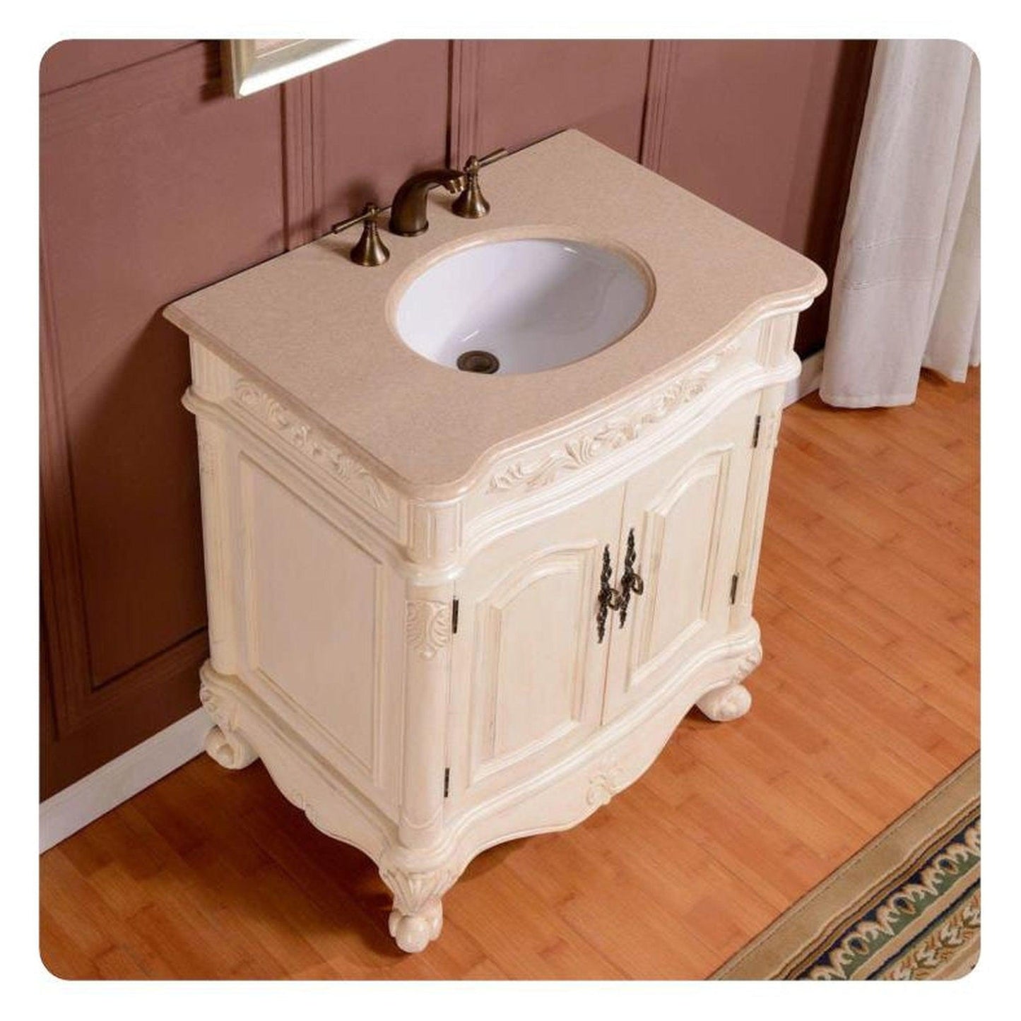 Silkroad Exclusive 32" Single Sink Antique White Bathroom Vanity - ZY-0250-CM-UWC-32