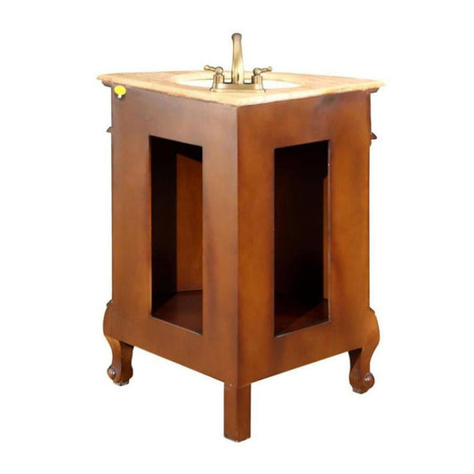 Silkroad Exclusive 32" Single Sink Cherry Bathroom Vanity With Travertine Countertop and White Ceramic Undermount Sink - LTP-0126B-T-UWC-32