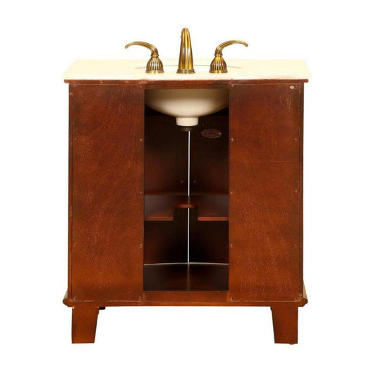 Silkroad Exclusive 33" Single Sink Cherry Bathroom Vanity With Crema Marfil Marble Countertop and Ivory Ceramic Undermount Sink - HYP-0204-CM-UIC-33