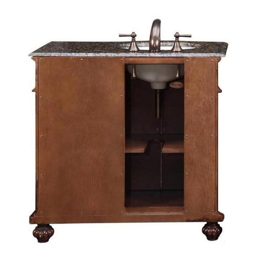 Silkroad Exclusive 36" Left Side Single Sink English Chestnut Bathroom Vanity With Baltic Brown Granite Countertop and White Ceramic Undermount Sink - HYP-0213-BB-UWC-36-L