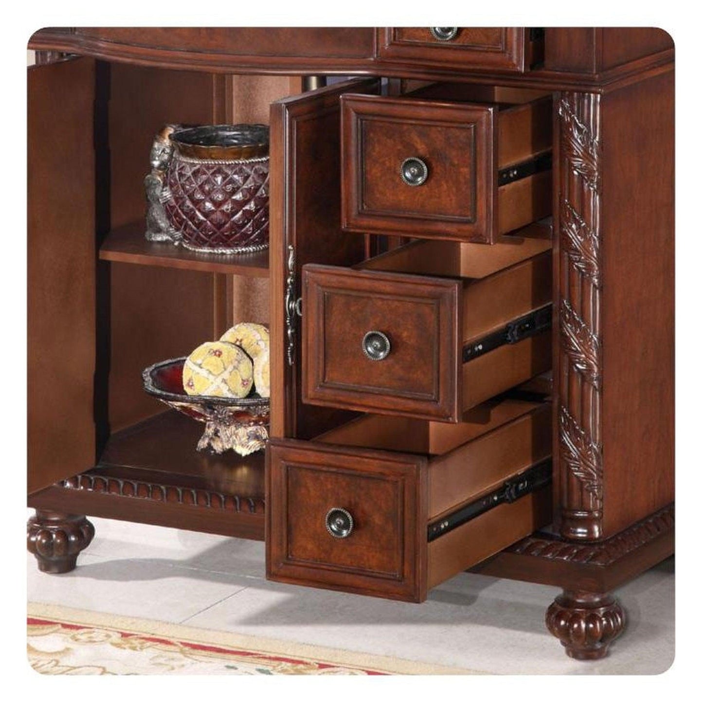 Silkroad 36" Left Sink Vanity, Baltic Brown Top, English Chestnut – HYP-0213-BB-UWC-36-L