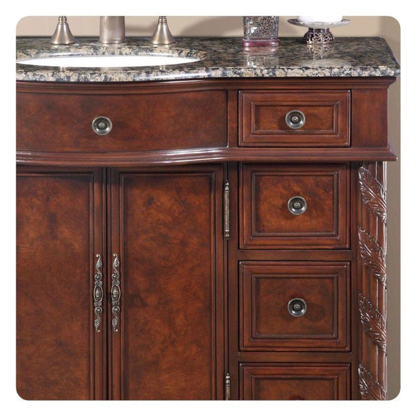Silkroad 36" Left Sink Vanity, Baltic Brown Top, English Chestnut – HYP-0213-BB-UWC-36-L