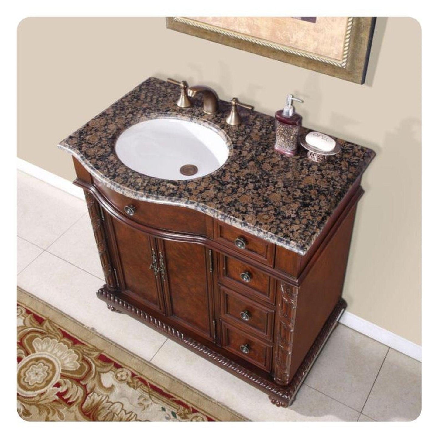 Silkroad 36" Left Sink Vanity, Baltic Brown Top, English Chestnut – HYP-0213-BB-UWC-36-L