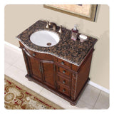 Silkroad Exclusive 36" Left Side Single Sink English Chestnut Bathroom Vanity With Baltic Brown Granite Countertop and White Ceramic Undermount Sink - HYP-0213-BB-UWC-36-L