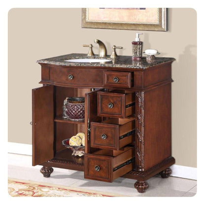 Silkroad 36" Left Sink Vanity, Baltic Brown Top, English Chestnut – HYP-0213-BB-UWC-36-L