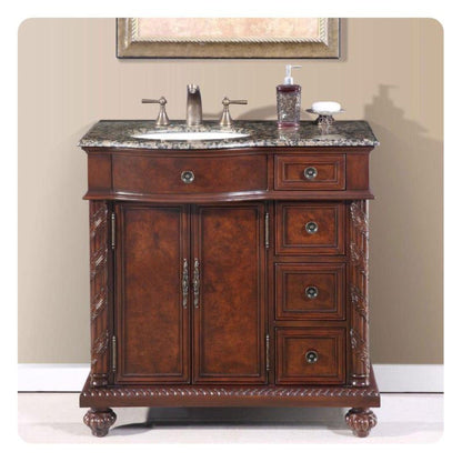 Silkroad 36" Left Sink Vanity, Baltic Brown Top, English Chestnut – HYP-0213-BB-UWC-36-L