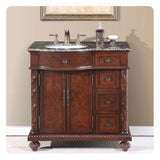 Silkroad Exclusive 36" Left Side Single Sink English Chestnut Bathroom Vanity With Baltic Brown Granite Countertop and White Ceramic Undermount Sink - HYP-0213-BB-UWC-36-L