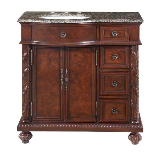 Silkroad 36" Left Sink Vanity, Baltic Brown Top, English Chestnut – HYP-0213-BB-UWC-36-L