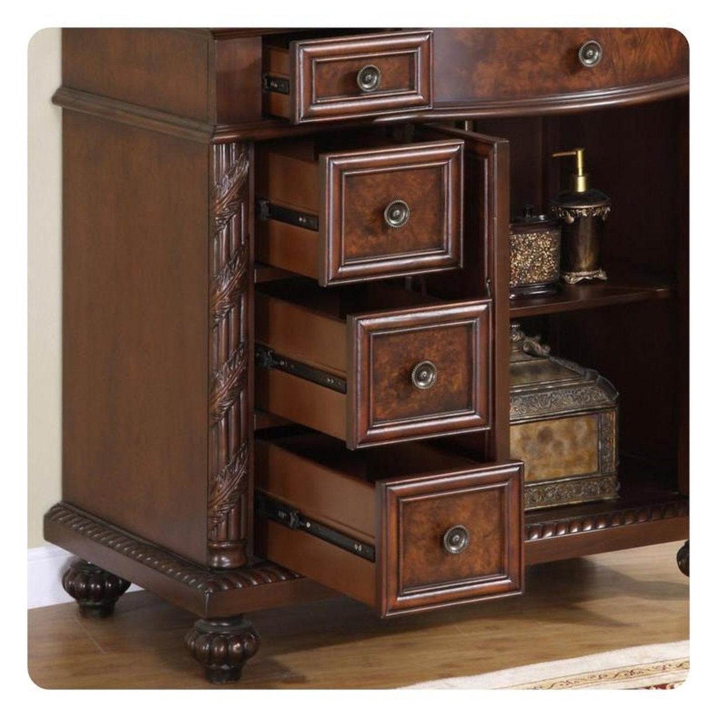 Silkroad Exclusive 36" Left Side Single Sink English Chestnut Bathroom Vanity - HYP-0213-CM-UIC-36-L