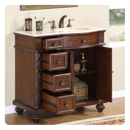 Silkroad Exclusive 36" Left Side Single Sink English Chestnut Bathroom Vanity - HYP-0213-CM-UIC-36-L