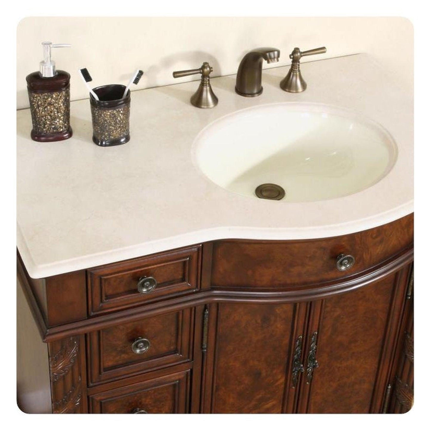 Silkroad Exclusive 36" Left Side Single Sink English Chestnut Bathroom Vanity - HYP-0213-CM-UIC-36-L