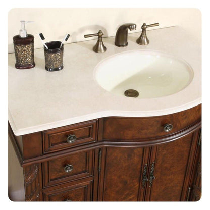 Silkroad Exclusive 36" Left Side Single Sink English Chestnut Bathroom Vanity - HYP-0213-CM-UIC-36-L