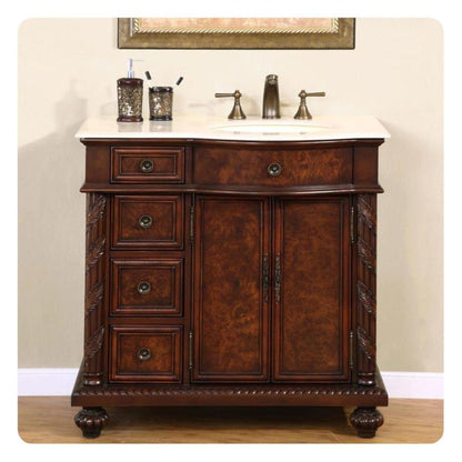 Silkroad Exclusive 36" Left Side Single Sink English Chestnut Bathroom Vanity - HYP-0213-CM-UIC-36-L