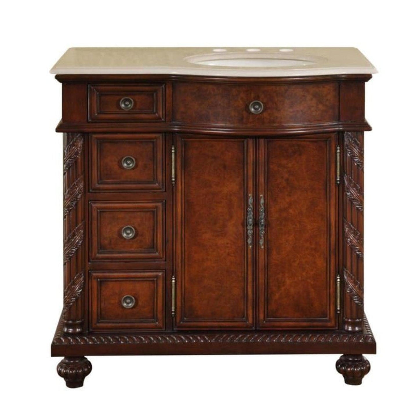 Silkroad Exclusive 36" Left Side Single Sink English Chestnut Bathroom Vanity - HYP-0213-CM-UIC-36-L