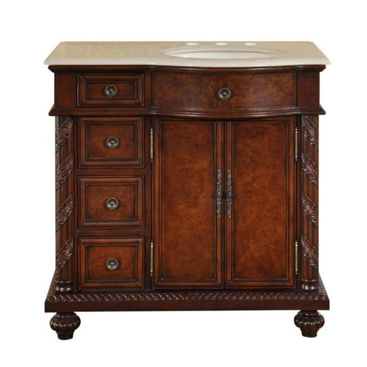 Silkroad Exclusive 36" Left Side Single Sink English Chestnut Bathroom Vanity - HYP-0213-CM-UIC-36-L