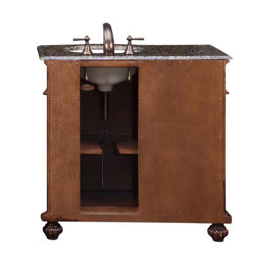 Silkroad Exclusive 36" Right Side Single Sink English Chestnut Bathroom Vanity With Baltic Brown Granite Countertop and White Ceramic Undermount Sink - HYP-0213-BB-UWC-36-R