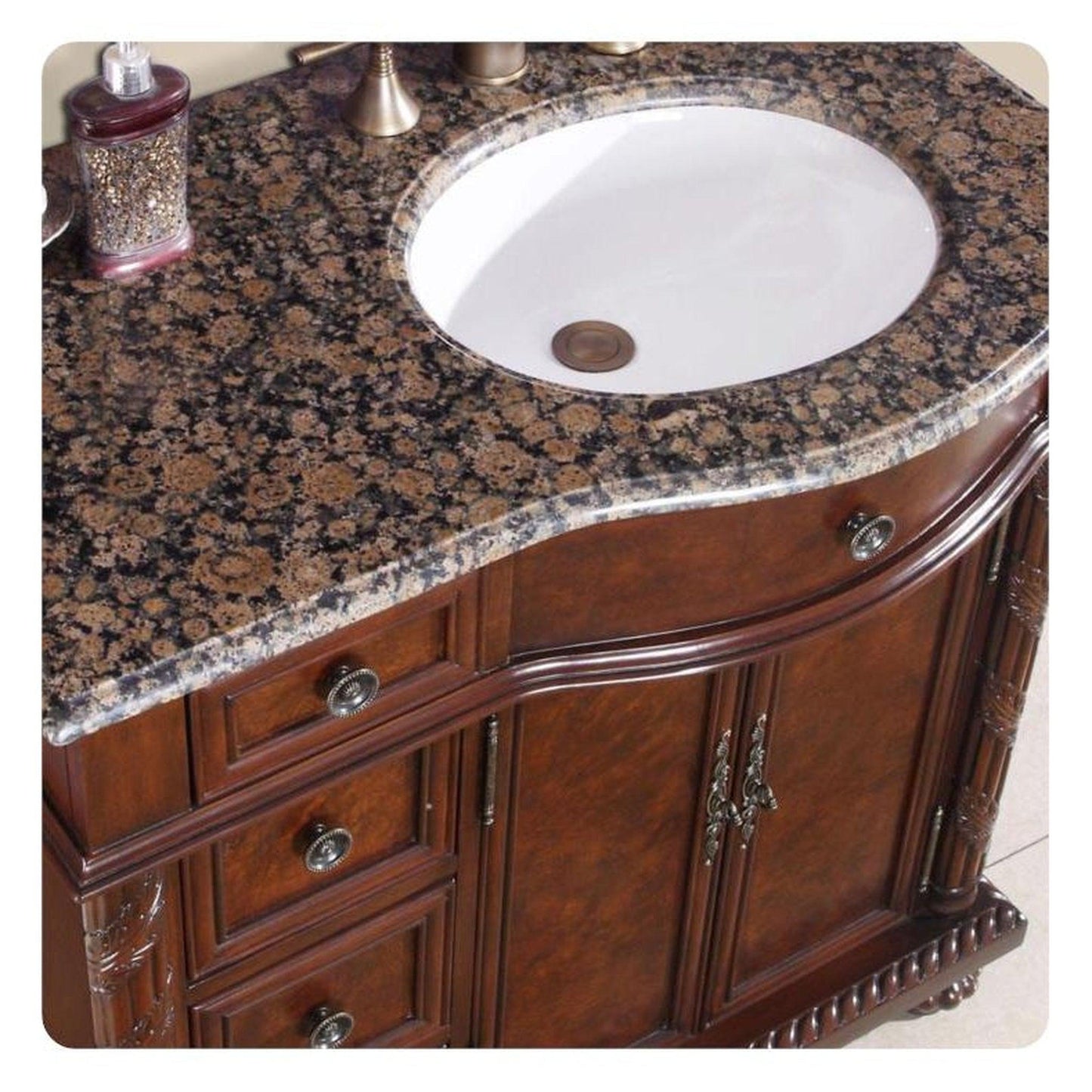 Silkroad Exclusive 36" Right Side Single Sink English Chestnut Bathroom Vanity With Baltic Brown Granite Countertop and White Ceramic Undermount Sink - HYP-0213-BB-UWC-36-R