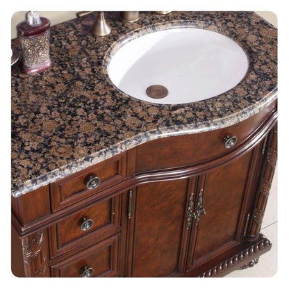 Silkroad Exclusive 36" Right Side Single Sink English Chestnut Bathroom Vanity With Baltic Brown Granite Countertop and White Ceramic Undermount Sink - HYP-0213-BB-UWC-36-R