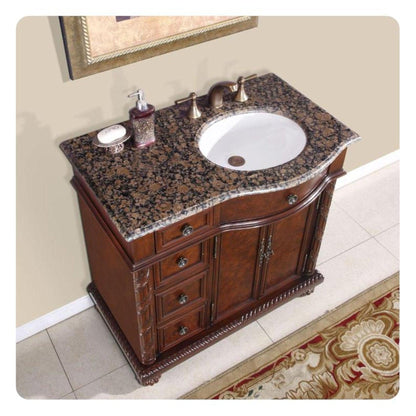 Silkroad Exclusive 36" Right Side Single Sink English Chestnut Bathroom Vanity With Baltic Brown Granite Countertop and White Ceramic Undermount Sink - HYP-0213-BB-UWC-36-R