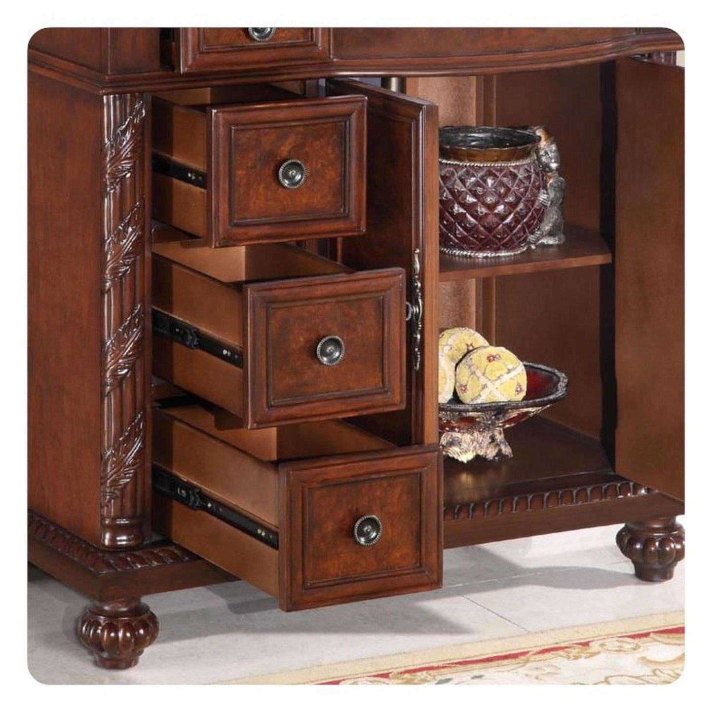 Silkroad Exclusive 36" Right Side Single Sink English Chestnut Bathroom Vanity With Baltic Brown Granite Countertop and White Ceramic Undermount Sink - HYP-0213-BB-UWC-36-R