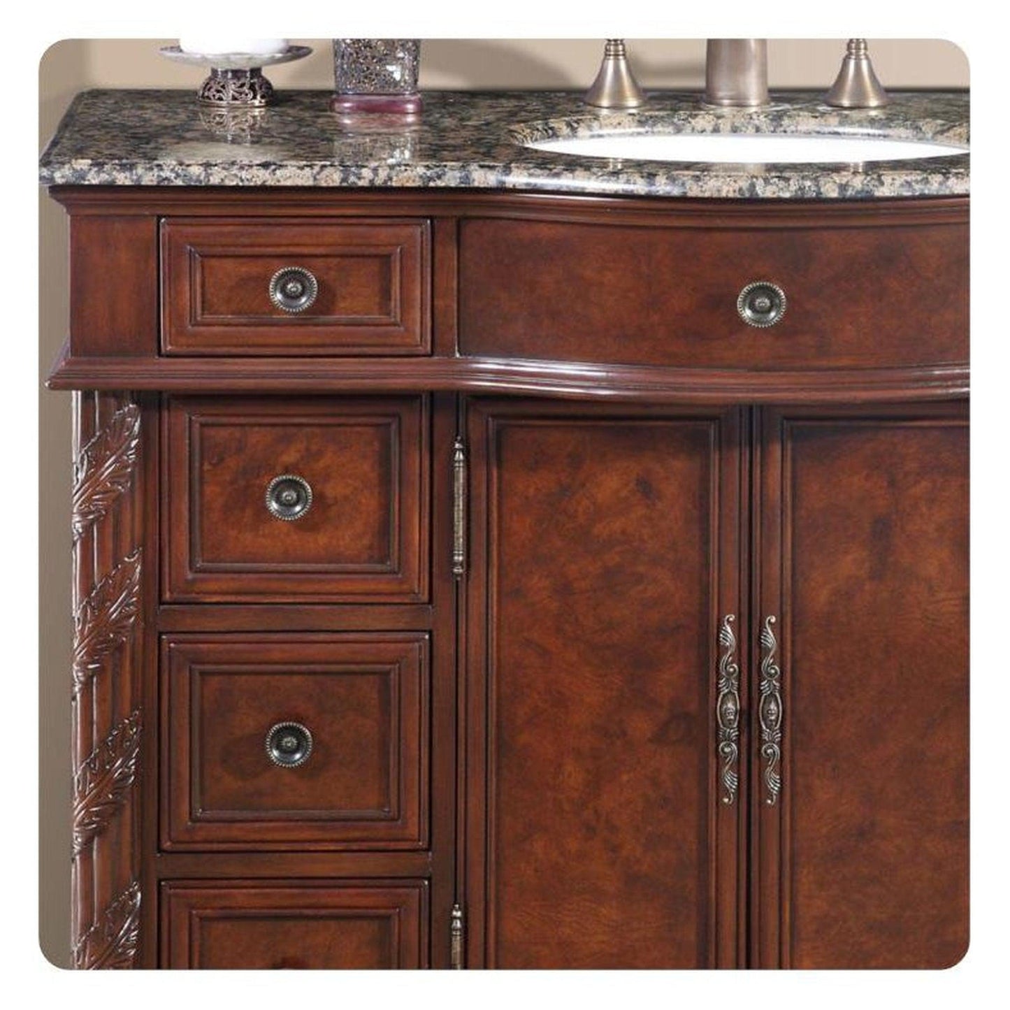 Silkroad Exclusive 36" Right Side Single Sink English Chestnut Bathroom Vanity With Baltic Brown Granite Countertop and White Ceramic Undermount Sink - HYP-0213-BB-UWC-36-R