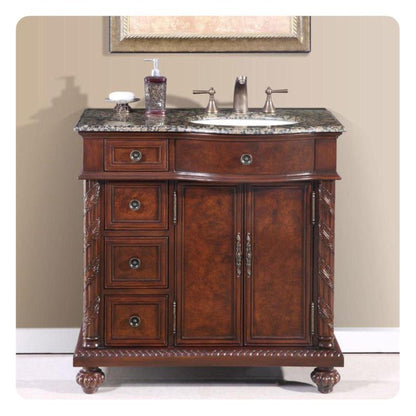 Silkroad Exclusive 36" Right Side Single Sink English Chestnut Bathroom Vanity With Baltic Brown Granite Countertop and White Ceramic Undermount Sink - HYP-0213-BB-UWC-36-R