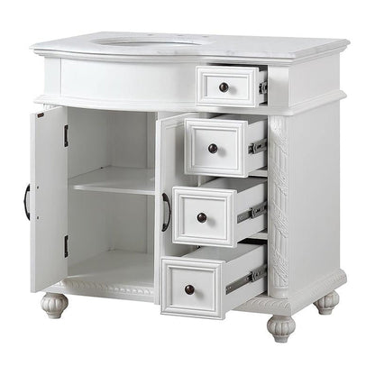 Silkroad Exclusive 36" Single Left Sink Antique White Bathroom Vanity With Carrara White Marble Countertop and White Ceramic Undermount Sink - V0213WW36L