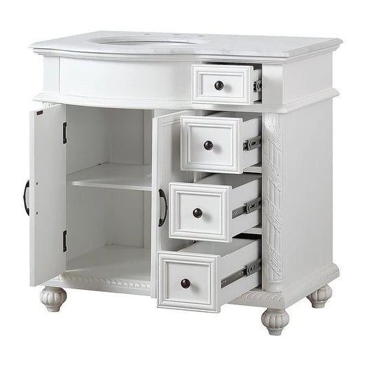 Silkroad Exclusive 36" Single Left Sink Antique White Bathroom Vanity With Carrara White Marble Countertop and White Ceramic Undermount Sink - V0213WW36L