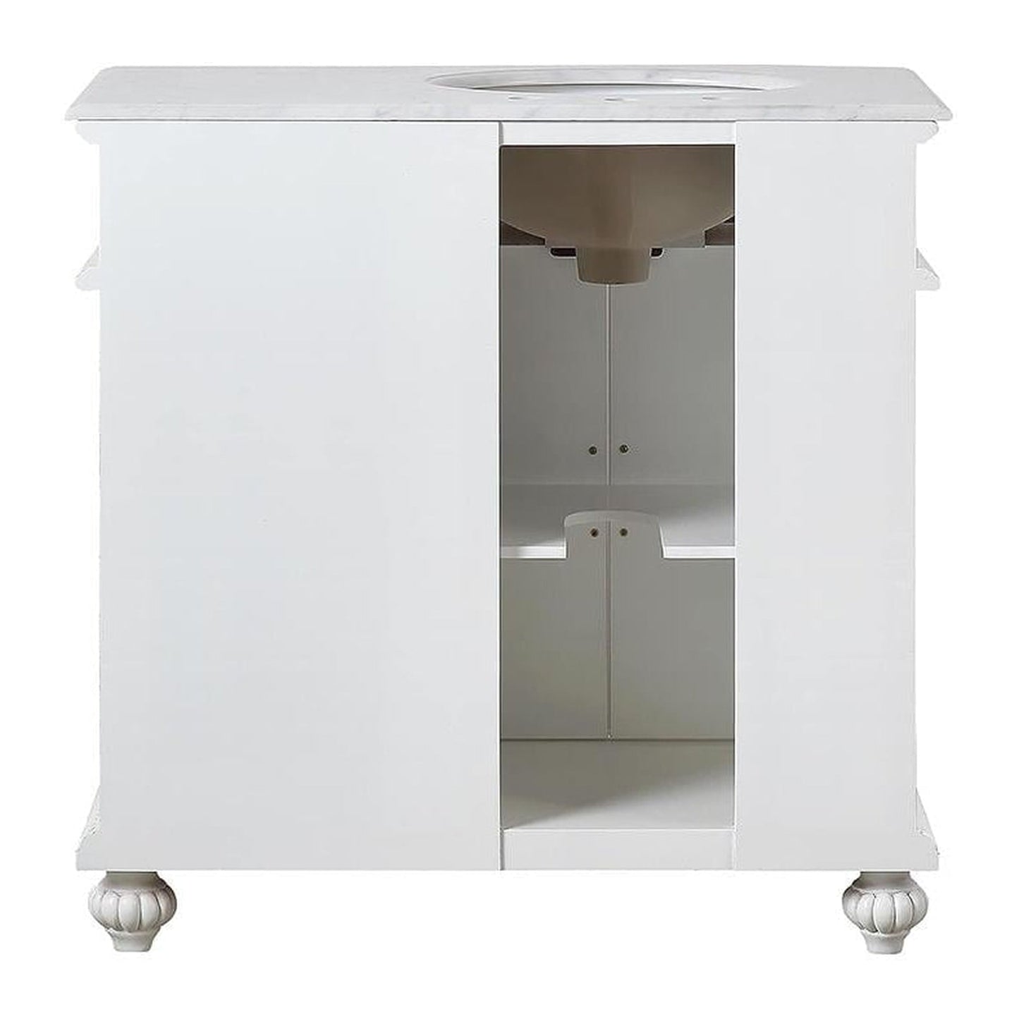 Silkroad Exclusive 36" Single Left Sink Antique White Bathroom Vanity With Carrara White Marble Countertop and White Ceramic Undermount Sink - V0213WW36L