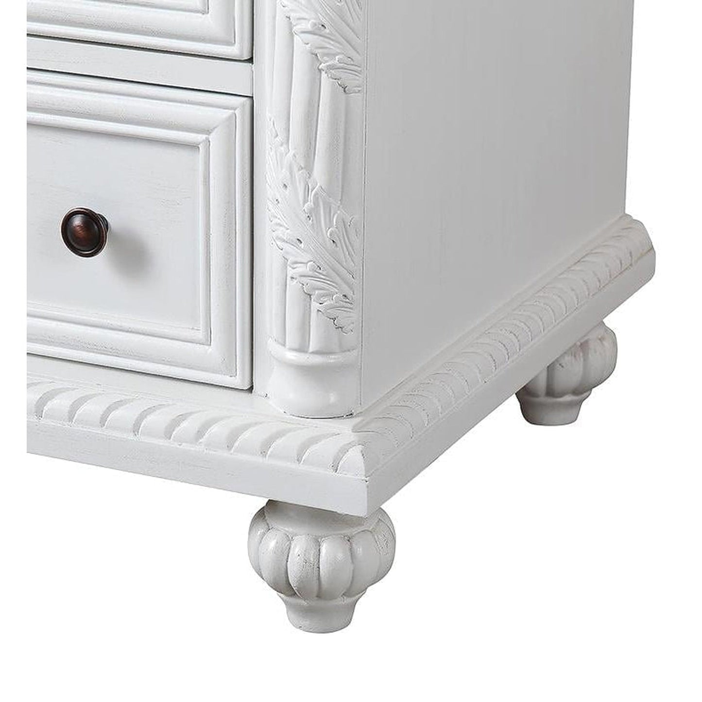 Silkroad Exclusive 36" Single Left Sink Antique White Bathroom Vanity With Carrara White Marble Countertop and White Ceramic Undermount Sink - V0213WW36L