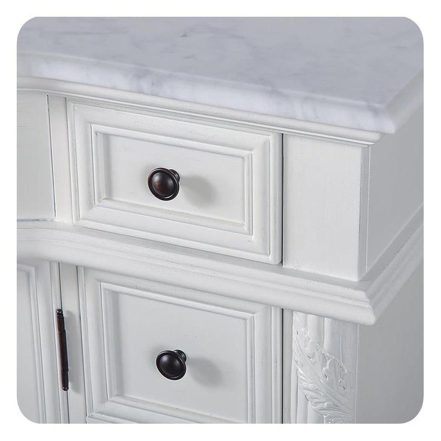 Silkroad Exclusive 36" Single Left Sink Antique White Bathroom Vanity With Carrara White Marble Countertop and White Ceramic Undermount Sink - V0213WW36L