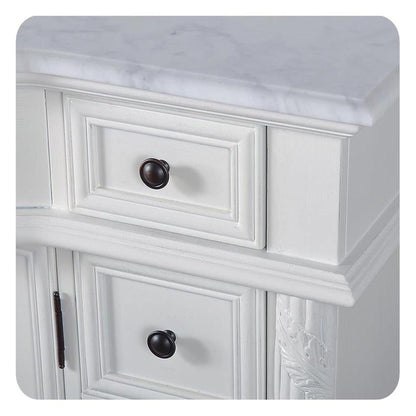 Silkroad Exclusive 36" Single Left Sink Antique White Bathroom Vanity With Carrara White Marble Countertop and White Ceramic Undermount Sink - V0213WW36L