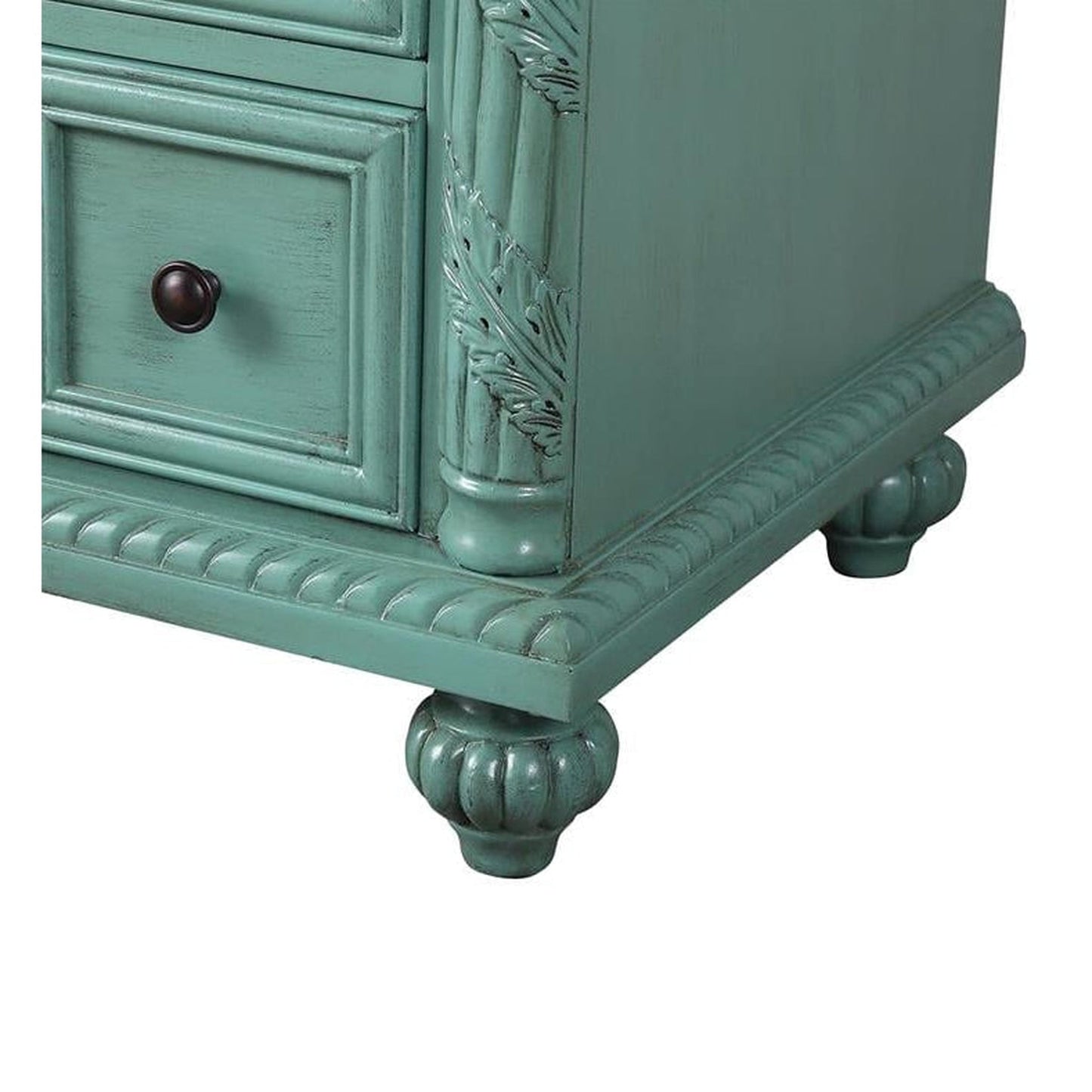 Silkroad Exclusive 36" Single Left Sink Vintage Green Bathroom Vanity With Carrara White Marble Countertop and White Ceramic Undermount Sink - V0213NW36L