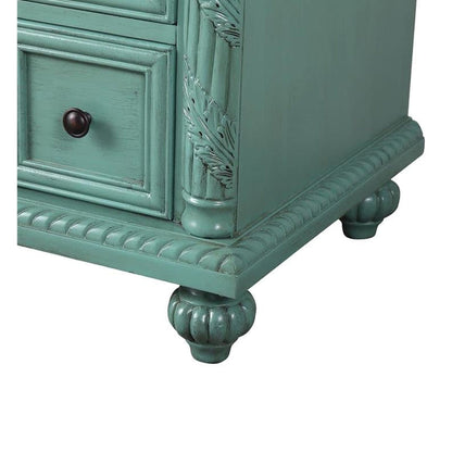 Silkroad Exclusive 36" Single Left Sink Vintage Green Bathroom Vanity With Carrara White Marble Countertop and White Ceramic Undermount Sink - V0213NW36L