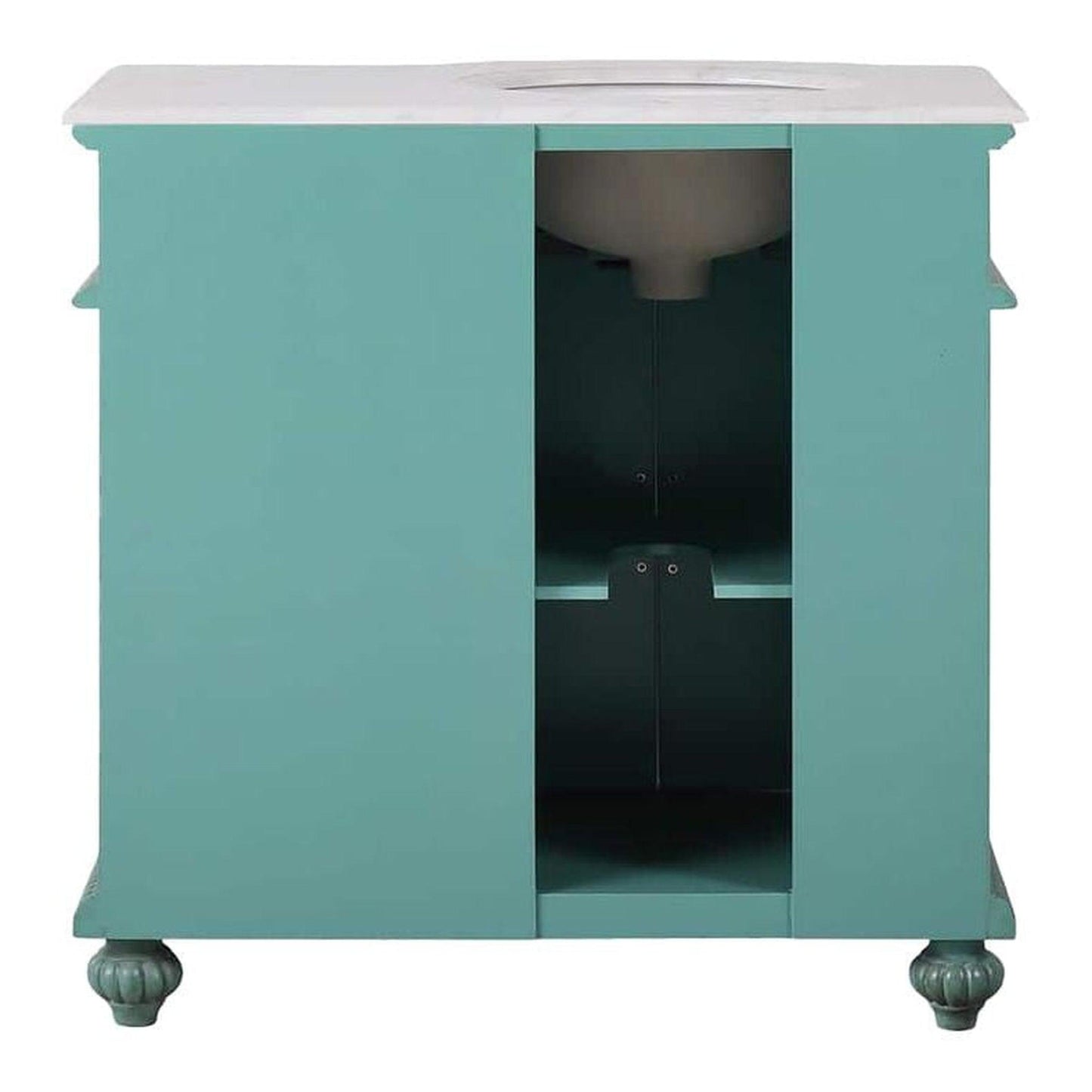 Silkroad Exclusive 36" Single Left Sink Vintage Green Bathroom Vanity With Carrara White Marble Countertop and White Ceramic Undermount Sink - V0213NW36L