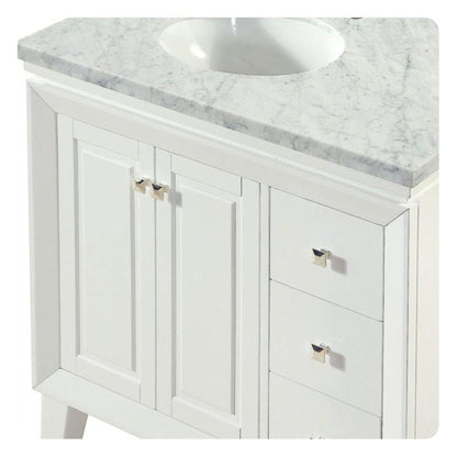 Silkroad Exclusive 36" Single Left Sink White Bathroom Vanity With Carrara White Marble Countertop and White Ceramic Undermount Sink - V0320WW36L