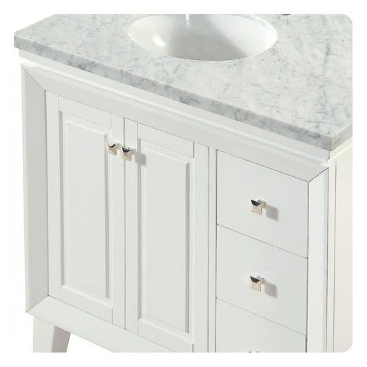Silkroad Exclusive 36" Single Left Sink White Bathroom Vanity With Carrara White Marble Countertop and White Ceramic Undermount Sink - V0320WW36L