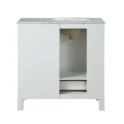 Silkroad Exclusive 36" Single Left Sink White Bathroom Vanity With Carrara White Marble Countertop and White Ceramic Undermount Sink - V0290WW36L