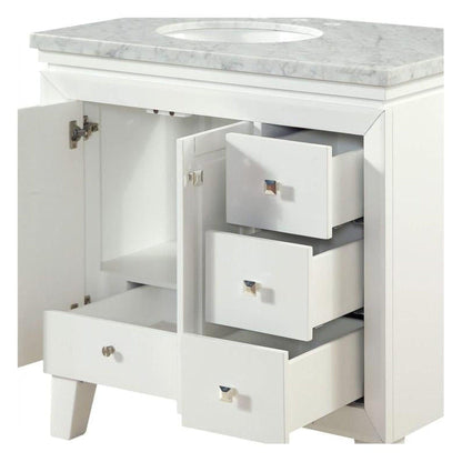 Silkroad Exclusive 36" Single Left Sink White Bathroom Vanity With Carrara White Marble Countertop and White Ceramic Undermount Sink - V0320WW36L
