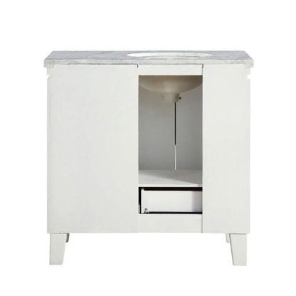 Silkroad Exclusive 36" Single Left Sink White Bathroom Vanity With Carrara White Marble Countertop and White Ceramic Undermount Sink - V0320WW36L