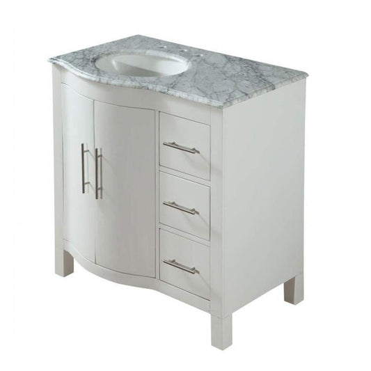 Silkroad Exclusive 36" Single Left Sink White Bathroom Vanity With Carrara White Marble Countertop and White Ceramic Undermount Sink - V0290WW36L