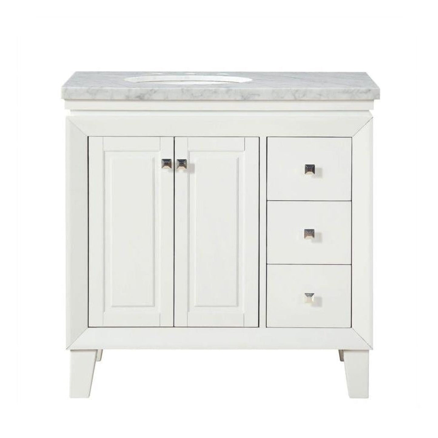 Silkroad Exclusive 36" Single Left Sink White Bathroom Vanity With Carrara White Marble Countertop and White Ceramic Undermount Sink - V0320WW36L